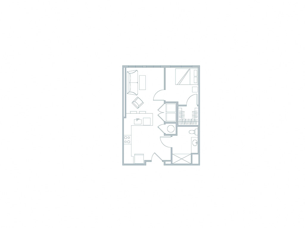 Floor plan for 1 bed, 1 bath, 602 sqft